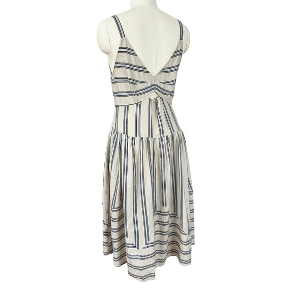 Anthropologie Plenty Linen Fit & Flare Midi Dress L Beige Striped Cutout Tiered - Picture 9 of 16
